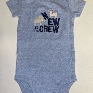 Carters/Child of Mine: Baby New to the Crew Blue Onesie (3-6 Months)
